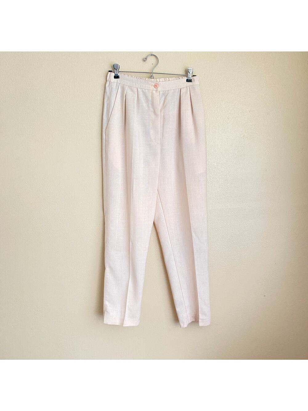 Vintage Privé New York Trousers Size 8 Pastel Pink Woven High Rise Pleated Light